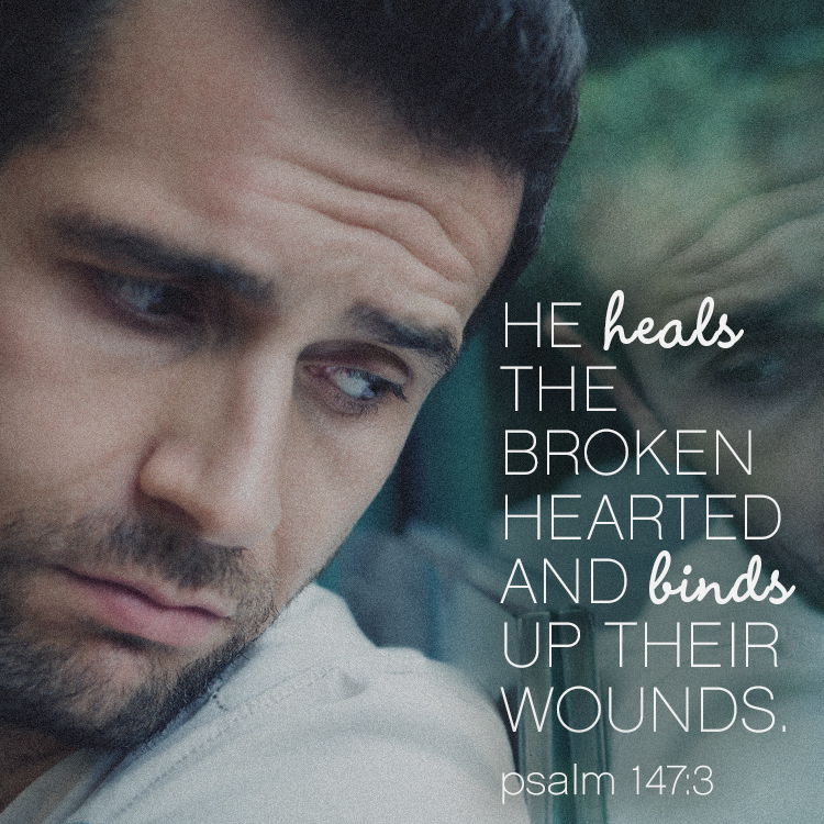 He heals the brokenhearted and binds up their wounds